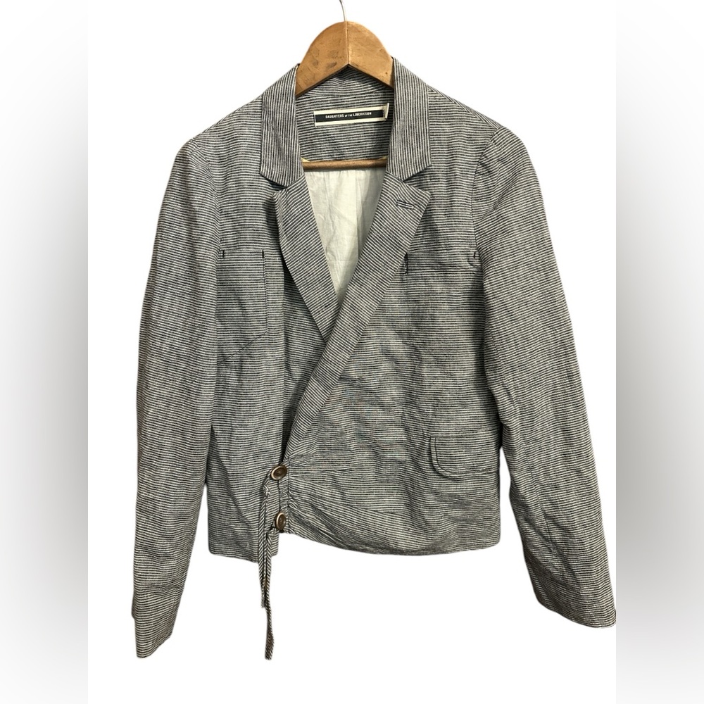 Anthropologie Jacket Blazer SZ 8 Daughters of the Liberation Stripes Gray White